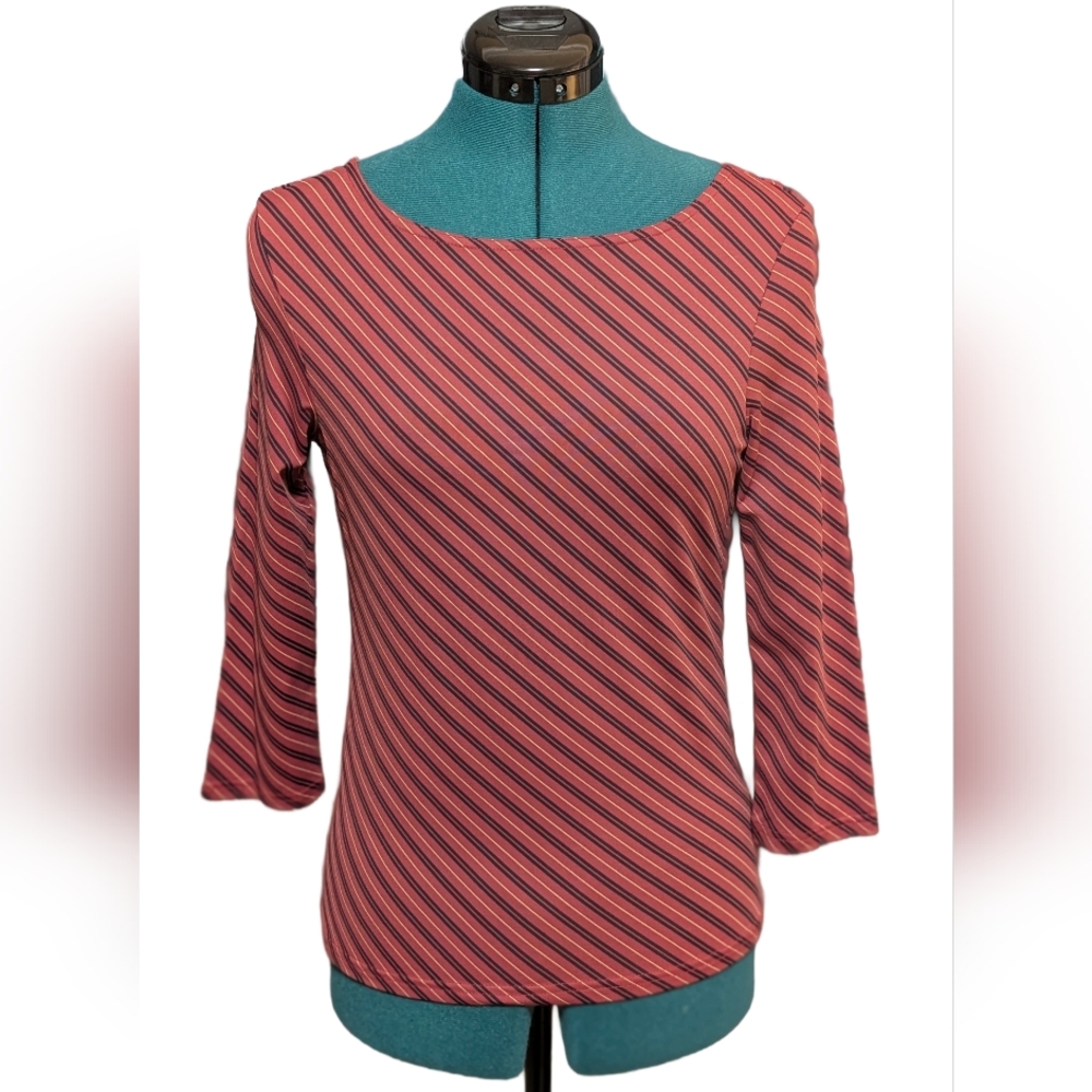 NWT The Limited Stretch Collection Diagonal Striped 3/4 Sleeve Top - Picture 3 of 9